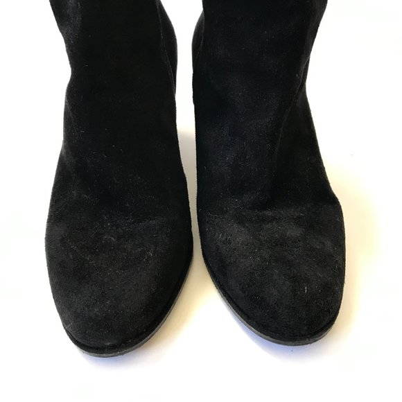 Stuart Weitzman Wedge Ankle Booties Boots Womens 9 Black Suede Heels Criss Cross - Picture 5 of 12
